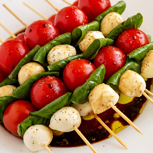 Mini Tomato Mozzarella Basil Skewers